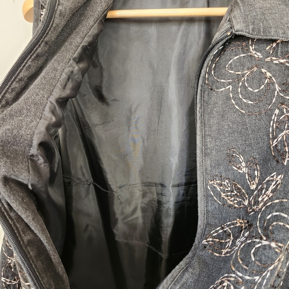 Vintage 90s Floral Gray Zip Up Quilted Vest Floral 1990s Cottagecore Western - Picture 6 of 11